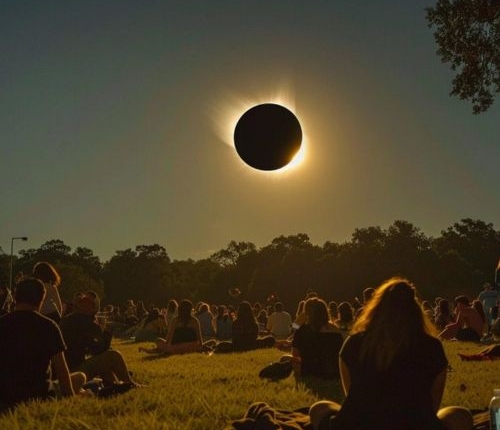 During the eclipse, a shadow dances across the earth, unveiling the universe's quiet grandeur.